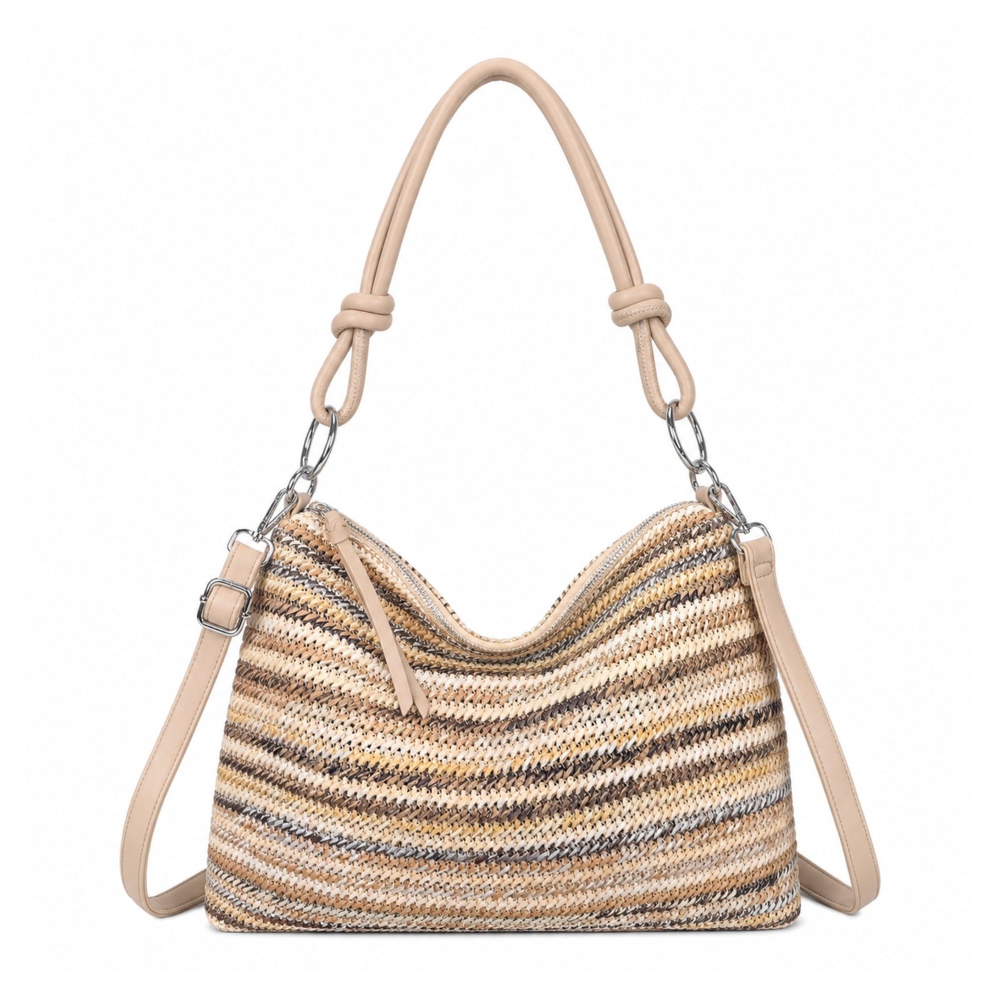Natural Straw Stripe Shoulder Bag | Brown