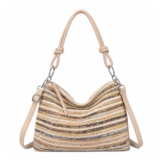 Natural Straw Stripe Shoulder Bag | Brown