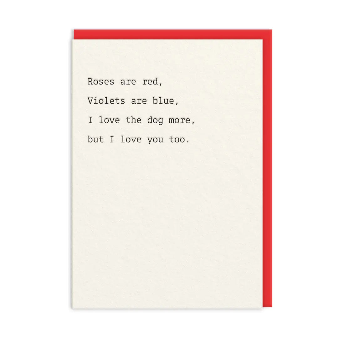 A greeting card with a poem that表达了love for a dog and a secondary expression of love for a human partner.