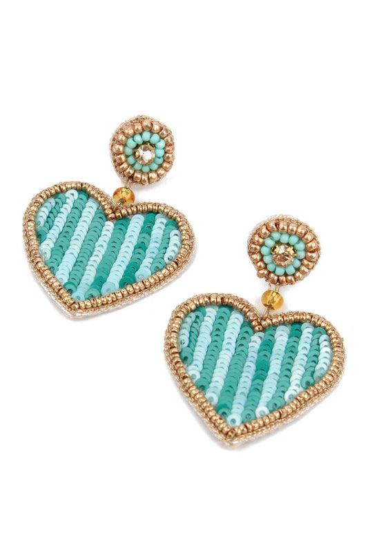 My Doris | Blue Stripe Heart Beaded Earrings