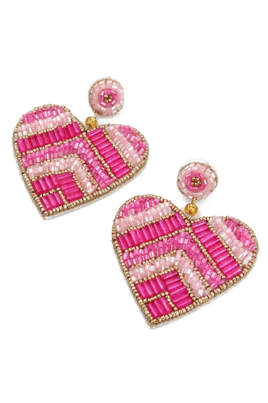 My Doris | Pink Chevron Heart Beaded Earrings