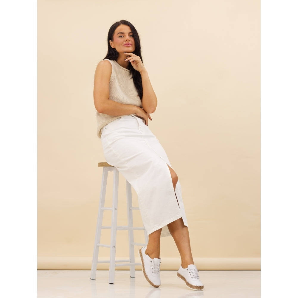 Lunar | Evie Leather Plimsoll | White
