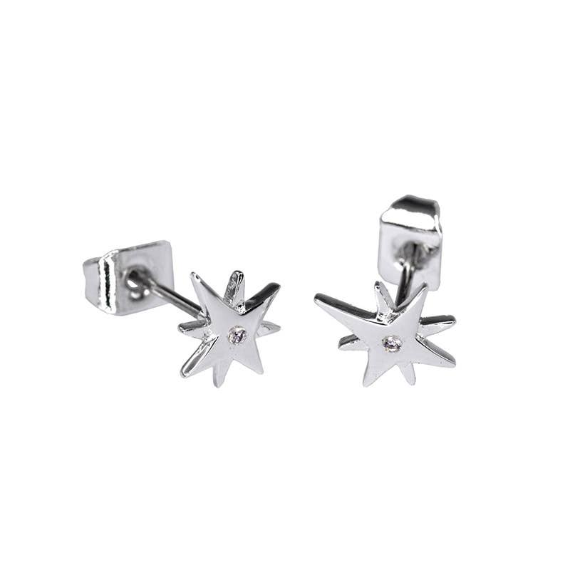 White Leaf | Crystal Centre Star Earring in Sterling Silver
