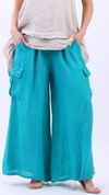 Side Pocket Linen Trousers - Aqua