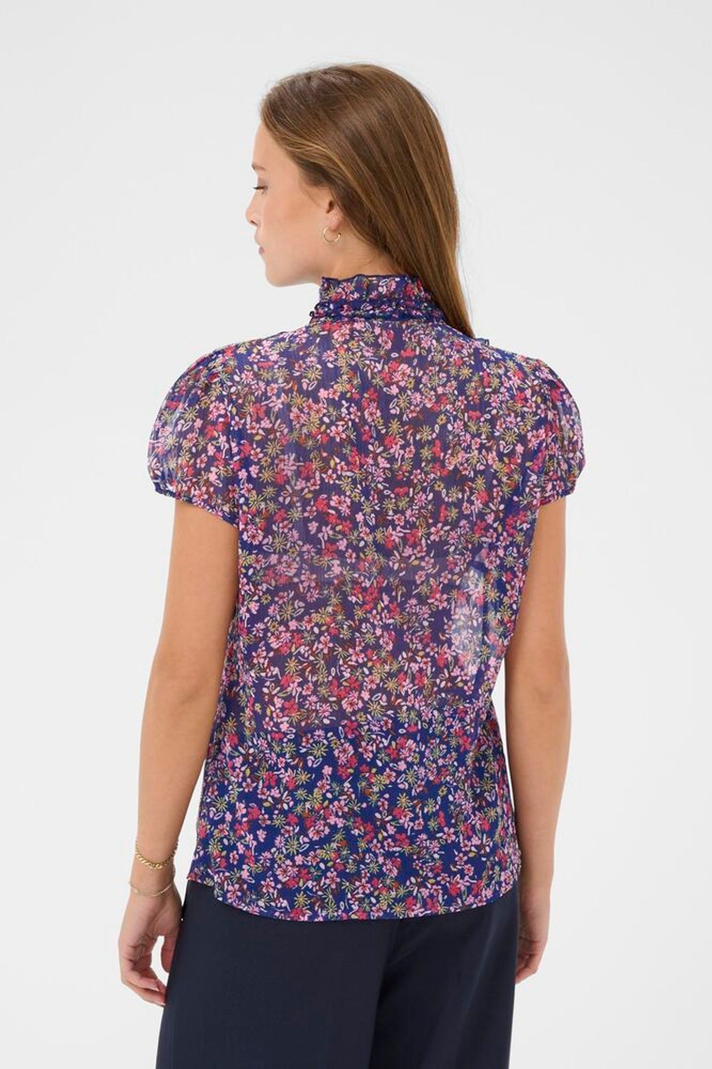Saint Tropez | LiljaSZ Crinkle Blouse | Navy Peony - Blossom Boutique Online  