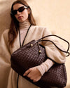 Katie Loxton | Nova Hand Woven Large Shoulder Bag | Chocolate