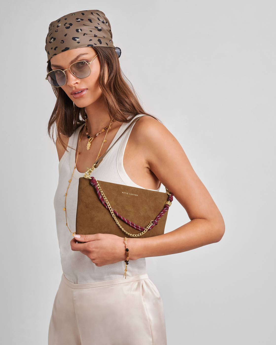 Katie Loxton | Cord Small Suedette Shoulder Bag | Caramel