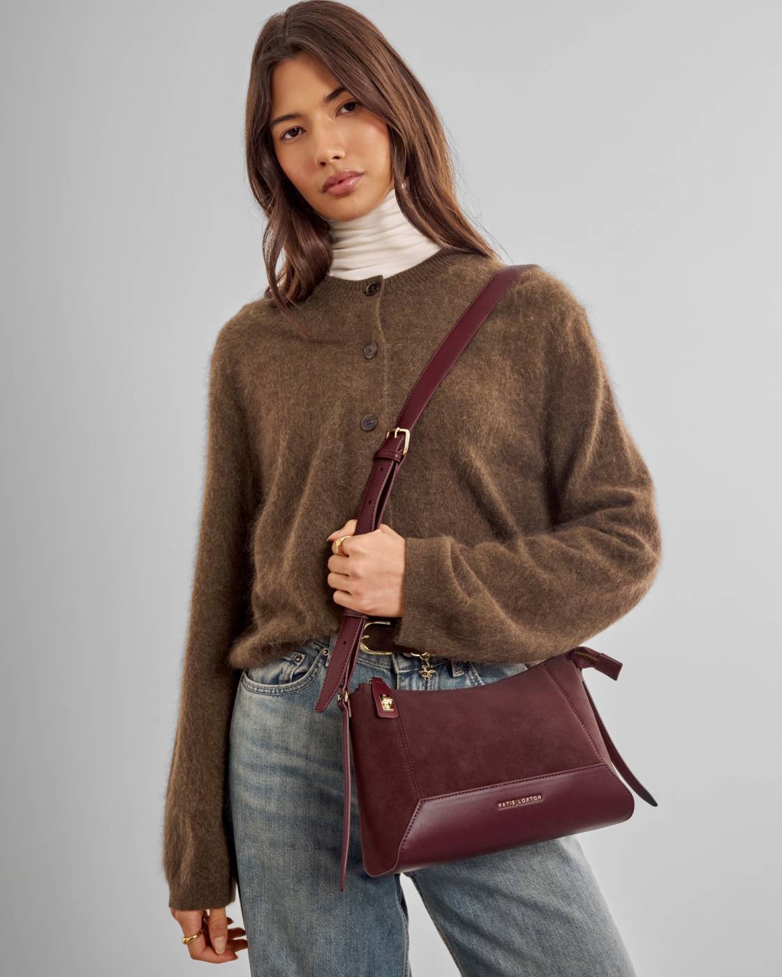 Katie Loxton | Charlbury Suedette Crossbody Bag | Cherry