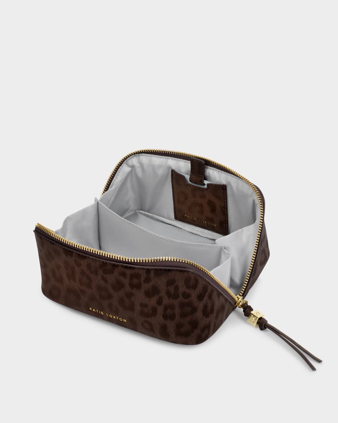 Katie Loxton | Fold-Out Mirror Makeup Bag | Chocolate Leopard