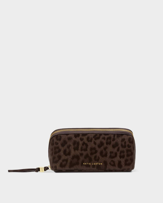 Katie Loxton | Fold-Out Mirror Makeup Bag | Chocolate Leopard