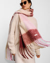 Katie Loxton | Recycled Checked Tassel Scarf | Pink & Burgundy