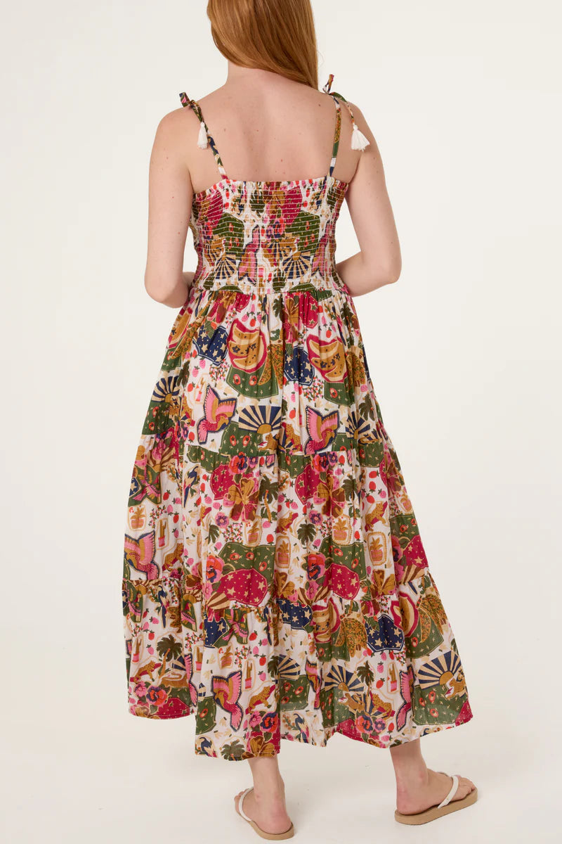 Whimsical Patchwork Shirred Dress