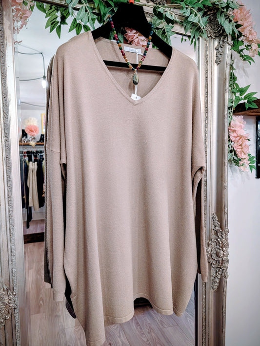 Made In Italy | Plus Size V Neck Jumper | Beige - Blossom Boutique Online  