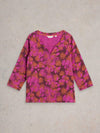 White Stuff | Nelly 3/4 Sleeve White Top | Pink Mix
