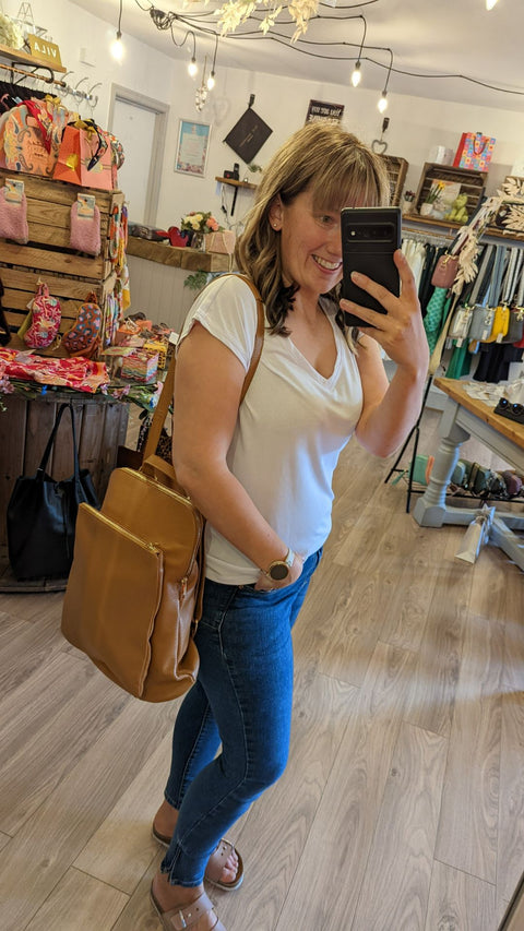The Tallulah Italian Leather Backpack Bag - Tan